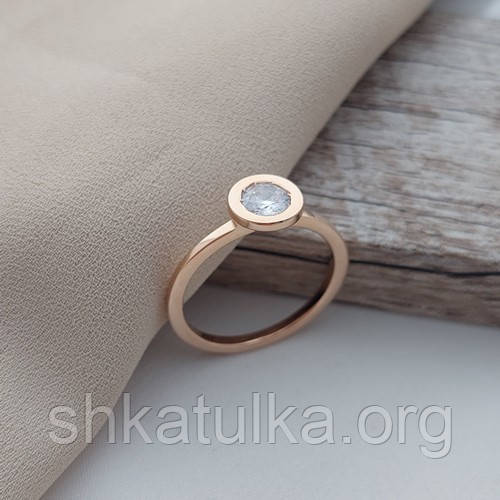 Каблучка золота тонка з білим круглим фіанітом, фото 1