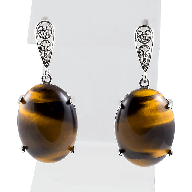 Тигрове око, срібло 925, 062СРГ, сережки