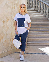 Жіночий трикотажний легкий костюм великого розміру 50-60 турецький кулір футболка і вкорочені брюки