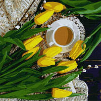 Картина по номерам Идейка Весенний завтрак 40 на 40 см цветы тюльпаны для взрослых раскраска картинки цифрам