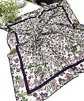 Стильный весенний натуральный платок с цветочным принтом. Женский натуральный турецкий батистовый платок Сиренево - Оливковый
