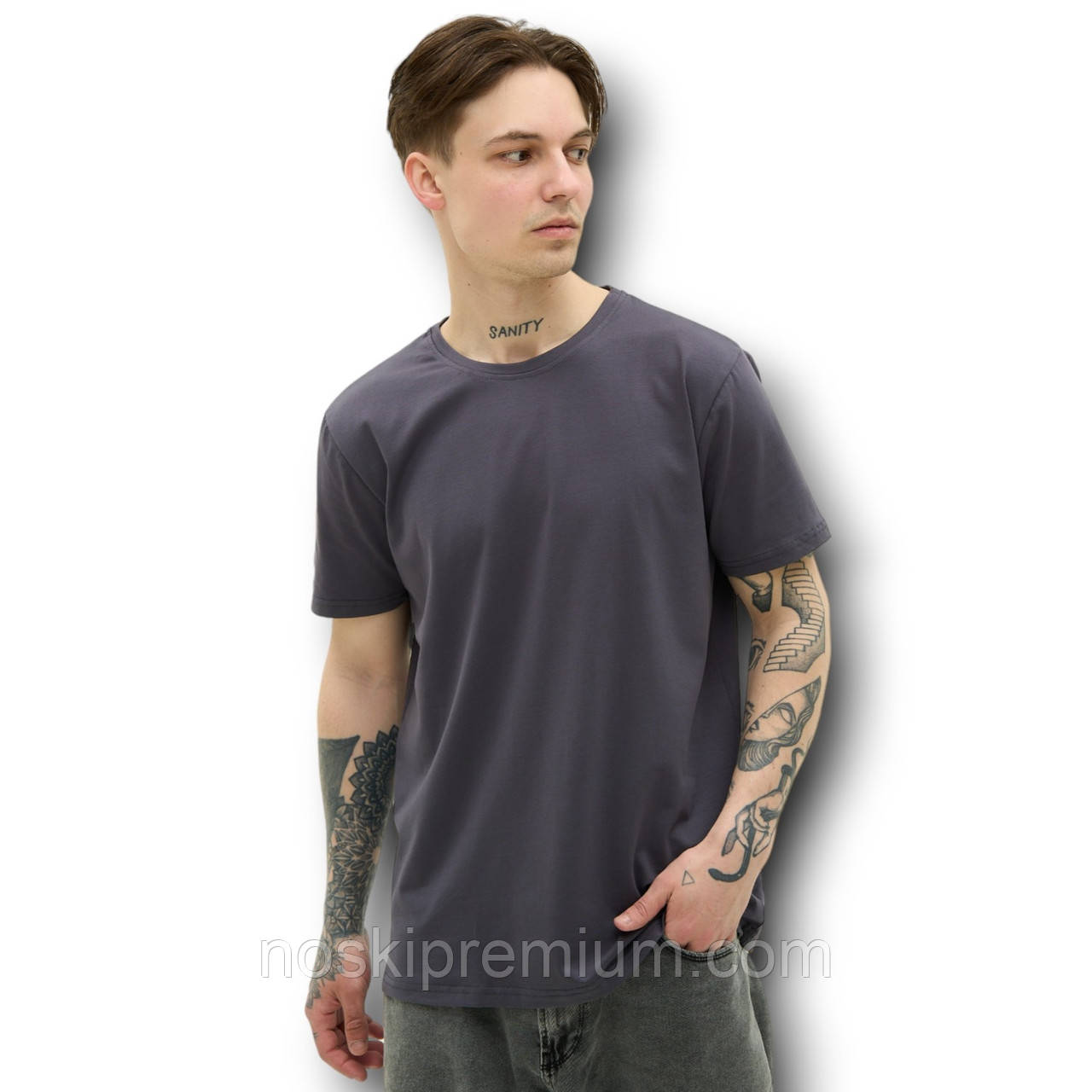 Футболка чоловіча стрейчева Premium, Україна, графіт, 010622, фото 1