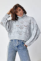 Ажурный свитер с застежкой по бокам - серый цвет, L (есть размеры) hd