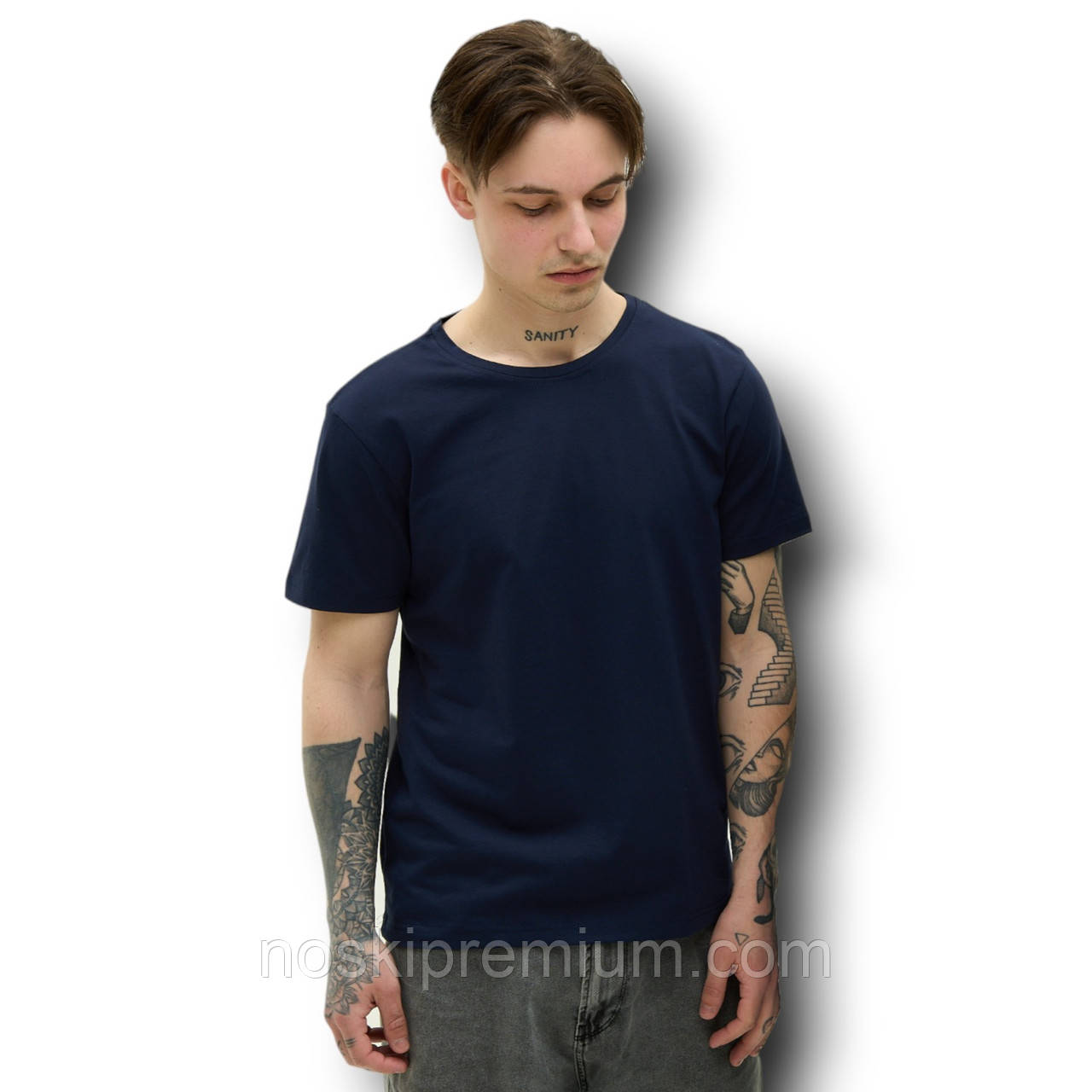 Футболка чоловіча стрейчева Premium, Україна, темно-синя, 010629, фото 1