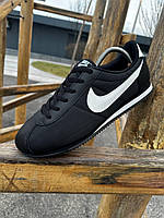 Чорні текстильні чоловічі кросівки nike cortez для бігу, стильні прості кроси Кортез чорного кольору