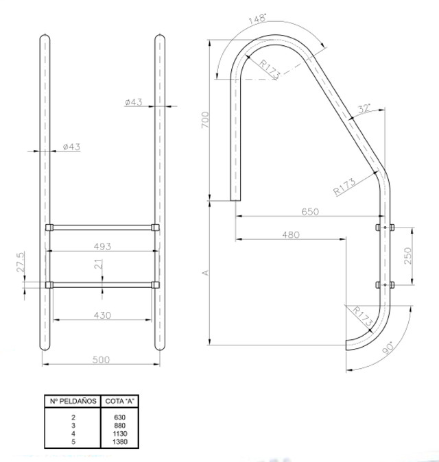 Сходи в басейн Hayward standard креслення