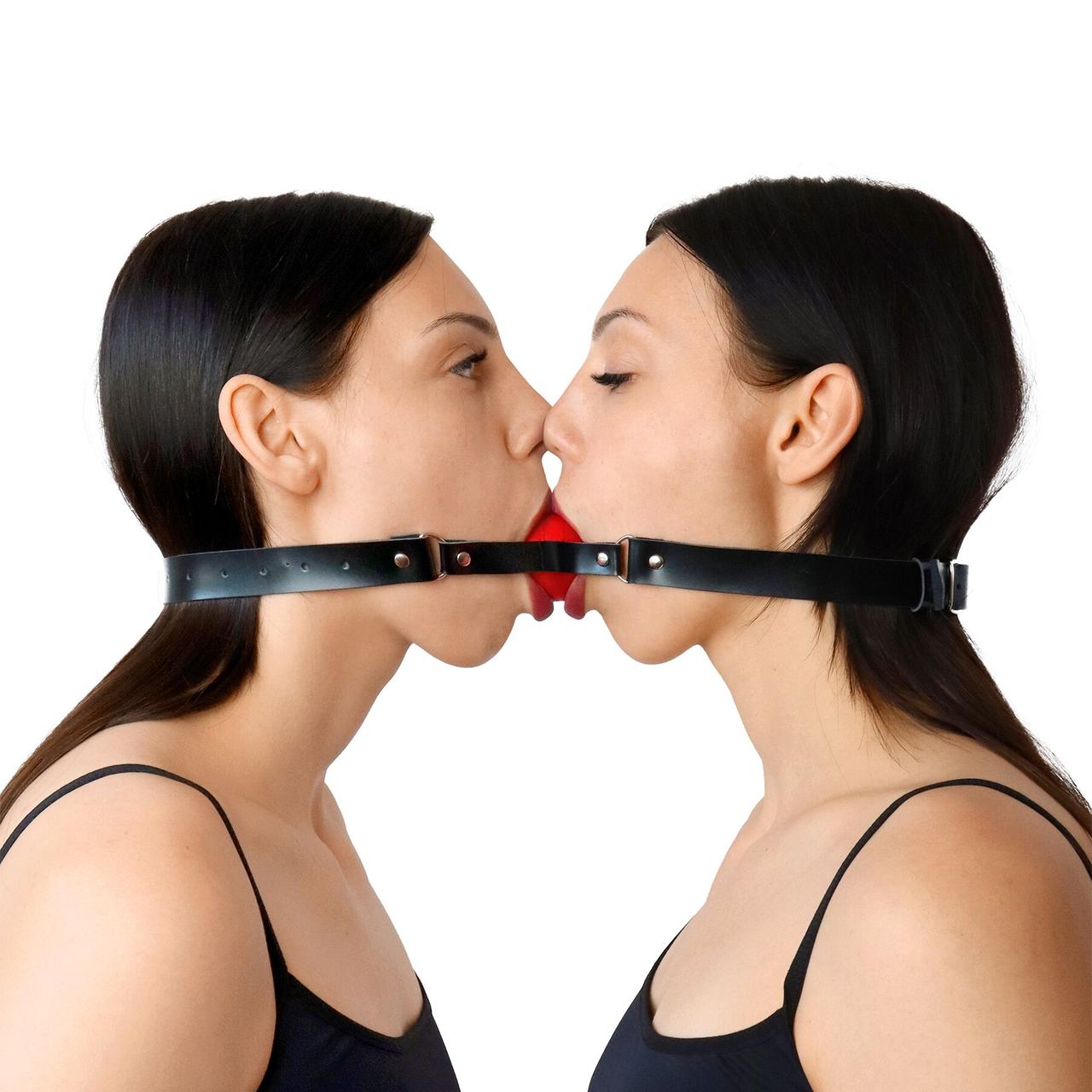 Кляп подвійний Art of Sex — Twins, натуральна шкіра, фото 1