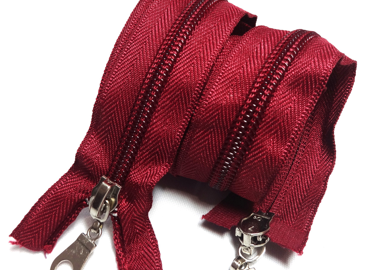 Спіральна блискавка № 7 90 см. 2 бігунка колір бордовий, фото 1