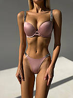 Комплект женского белья Victoria's Secret с стразами - бюстгальтер и трусики. M, Лиловый