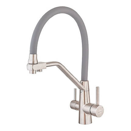 Змішувач для кухні із силіконовим виливом колір Сірий Mixxus FUL-021 GREY з виходом для питної води, фото 1