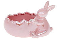 Кашпо декоративное с фигуркой Кролик, 20 см,цвет - розовый перламутр