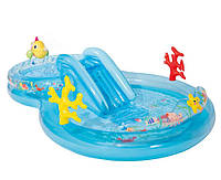 Детский надувной игровой центр-бассейн с горкой и фонтаном Intex 56143 На дне морском 310x193 см