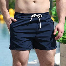Шорты мужские на лето пляжные тёмно-синие однотонные легкие шорты для мужчин парней модные стильные короткие