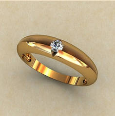 Гладке обтічне вінчальне золотое кольцо 585* проби з каменем