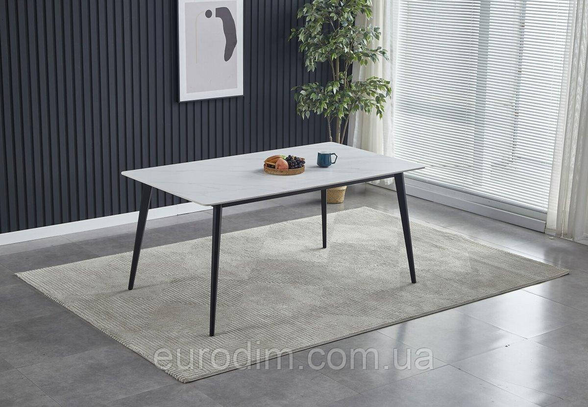 Стіл SABA CERAMIC 130*70 білий глянець/чорний каркас