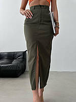Женская юбка Базовая повседневная джинсовая миди с разрезом высокая посадка