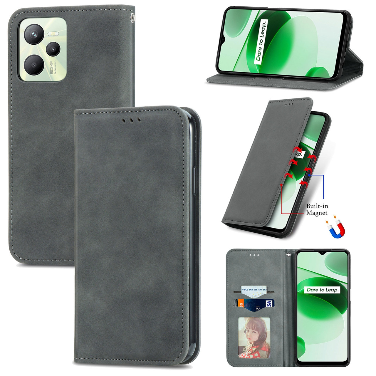 Чохол-книжка Skin Feel Leather Wallet для Realme C35 Grey