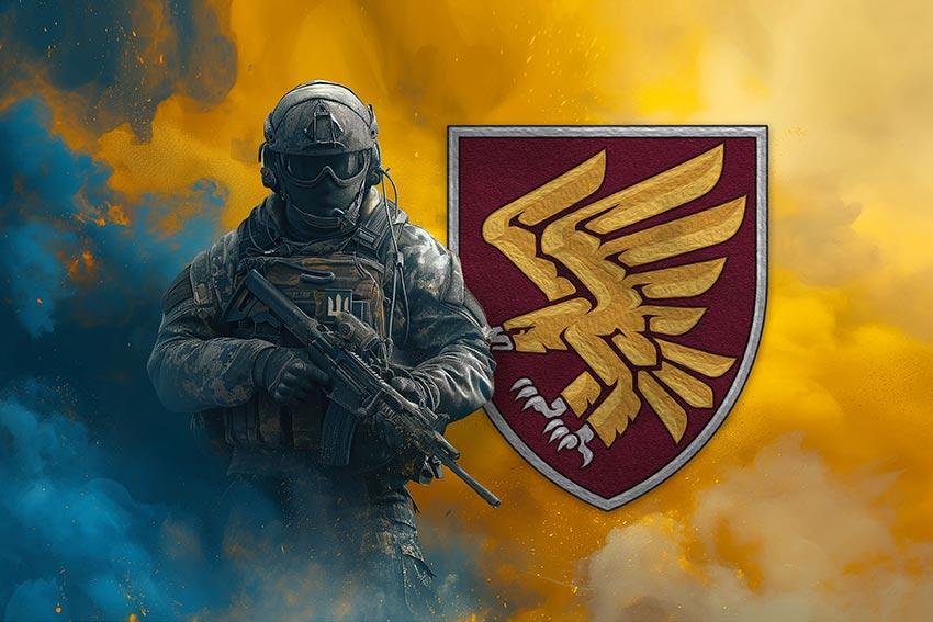 Прапор 95 ОДШБр ДШВ ЗСУ Воїн з гербом підрозділу
