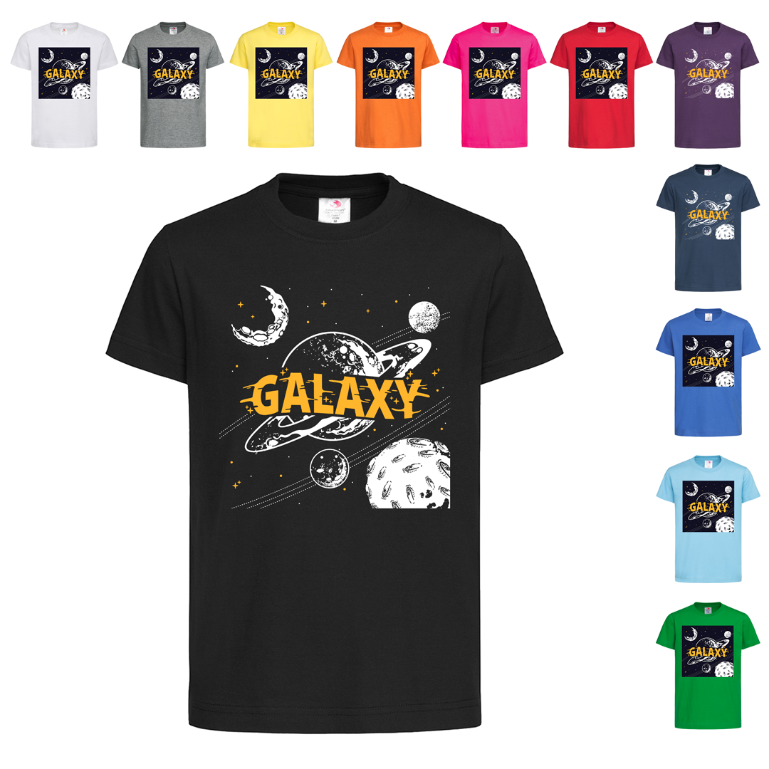 Черная детская футболка С надписью Galaxy (22-7) - фото 1 - id-p2135679444
