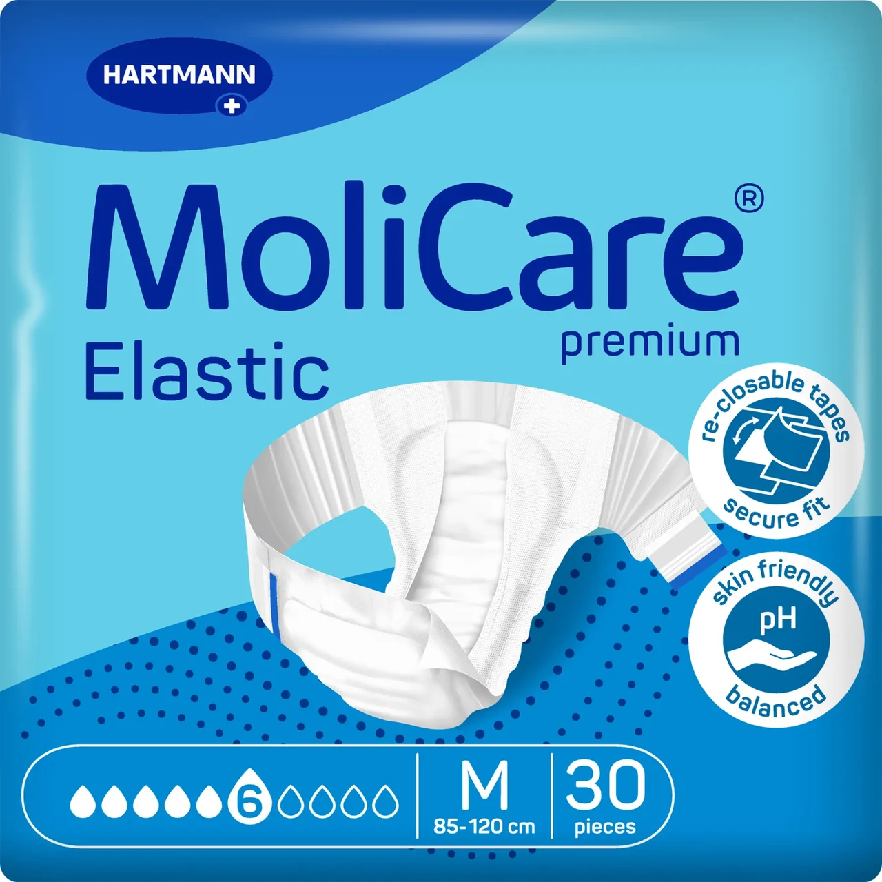 Підгузки для дорослих 6 крапель MoliCare Premium Elastic M 30 шт
