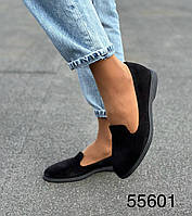 Туфли женские натуральная замша мокасины черные