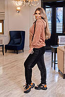 Женский велюровый прогулочный спортивный костюм велюр спорт брюки и кофта на молнии большого размера батал OS 54/56, Мокко