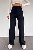 Женские модные штаны палаццо в рубчик высокая посадка базовые повседневные широкие брюки OS 48/50, Черный