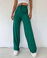 Женские модные штаны палаццо в рубчик высокая посадка базовые повседневные широкие брюки OS 48/50, Зеленый