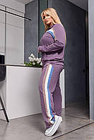 Женский прогулочный весенний костюм батал кофта на молнии и штаны большого размера с лампасам двунитка люкс OS 58/60, Фреза