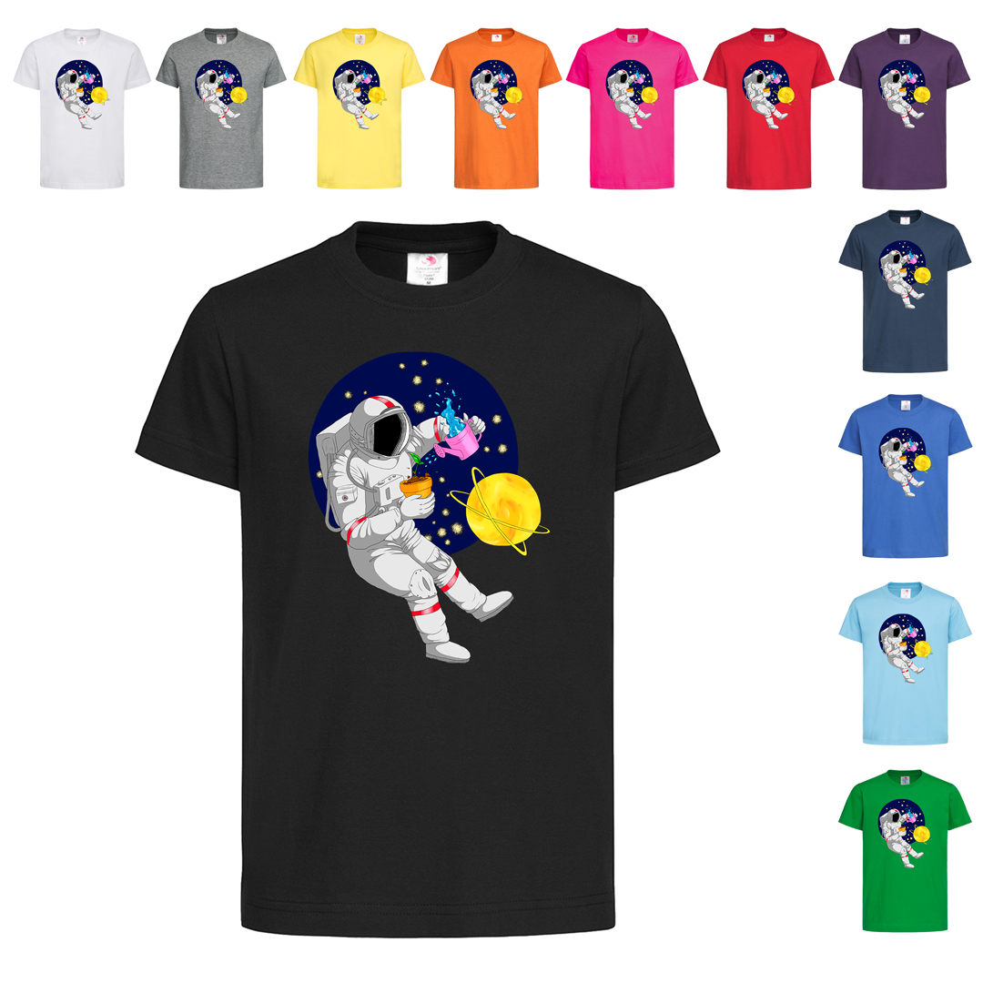 Черная детская футболка Прикольная с астронавтом (22-9) - фото 1 - id-p2135679527