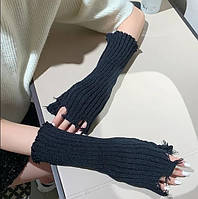 Довгі рвані рукавички мітенки у2к у японському стилі аніме зимові рукавички