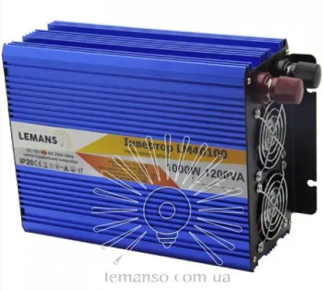 Інвертор синій корпус Lemanso LM40100 з 12VDC до 230V AC 1000W 1200VA чиста синусоїда