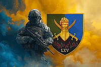 Флаг 65 ОМБр ВСУ Воин с гербом подразделения