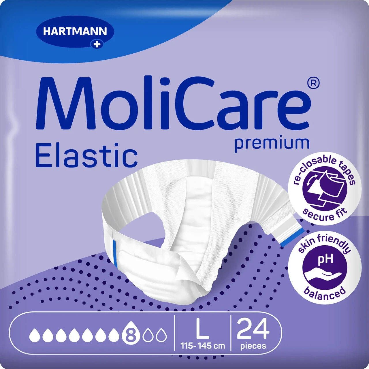 Підгузки для дорослих 8 крапель MoliCare Premium Elastic L 24 шт