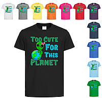 Черная детская футболка Too Cute For This Planet (22-14)
