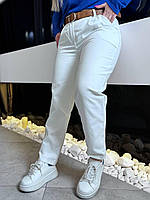 Базовые весенние трендовые свободные джинсы baggy женские брюки Багги джинс котон штаны большого размера батал Белый, 48/50