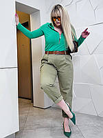 Базовые весенние трендовые свободные джинсы baggy женские брюки Багги джинс котон штаны большого размера батал Хаки, 56/58