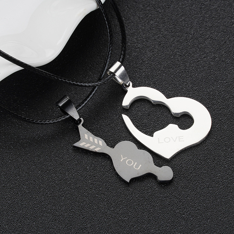 Подвійні кулони пазли на подарунок для закоханих серце I Love You 2 кулона та 2 ланцюжка 28052, фото 1
