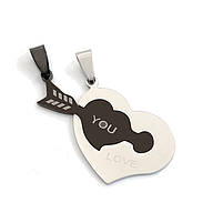 Парні кулони пазли серце I Love You я люблю тебе. Подвійні подарунки для закоханих. Кулони парні серце пазл, фото 2