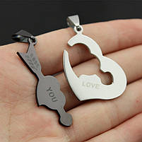 Парні кулони пазли серце I Love You я люблю тебе. Подвійні подарунки для закоханих. Кулони парні серце пазл, фото 6