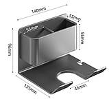 Полиця тримач для фена у ванну. Кріплення пілочка для фена металева. Підставка настінна, фото 10