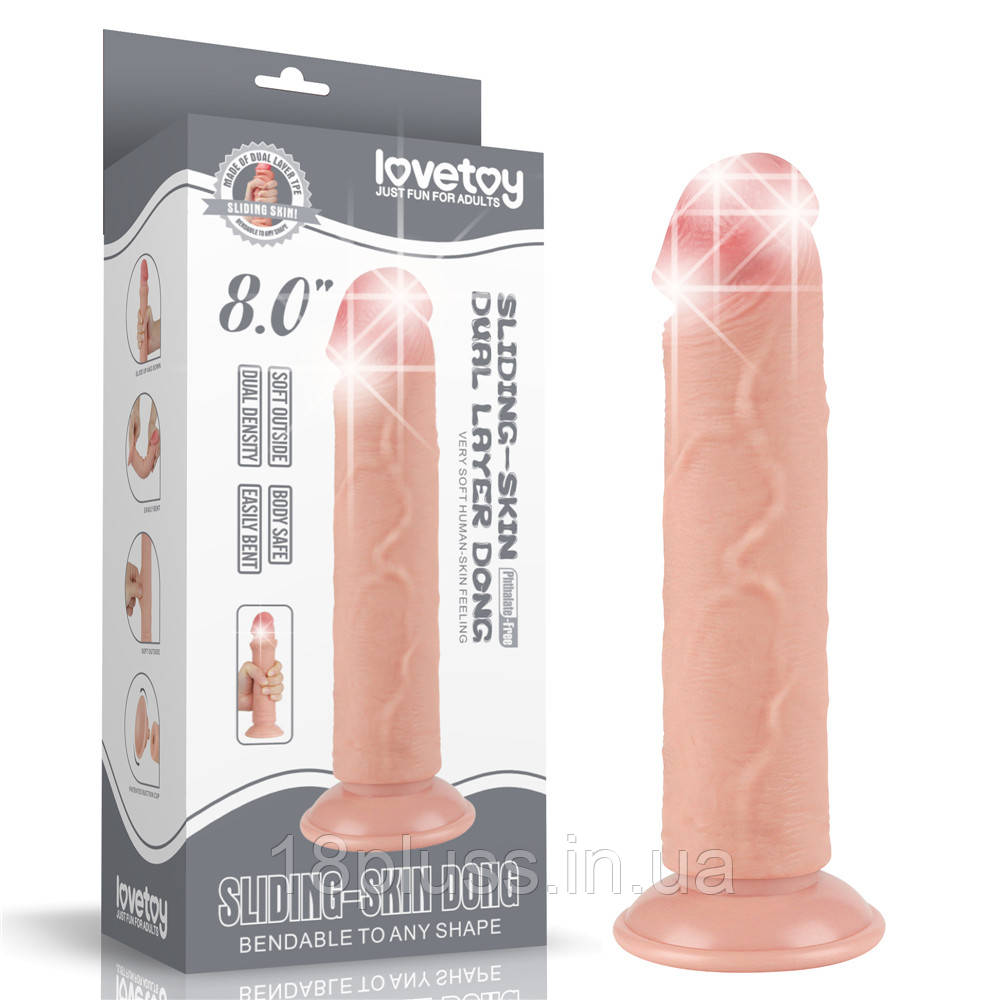Реалістичний фалоімітатор з ефектом живої шкіри на присосці Sliding Skin Dual Layer Dong 8'' Flesh, фото 1