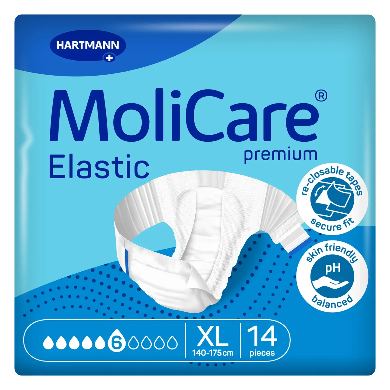 Підгузки для дорослих MoliCare Premium Elastic 6 крапель XL 14шт/пак, фото 1