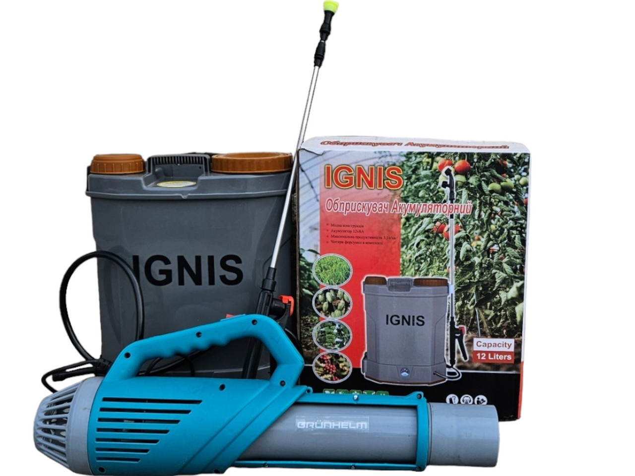 Обприскувач акумуляторний садовий Ignis 12 л та турбо насадка