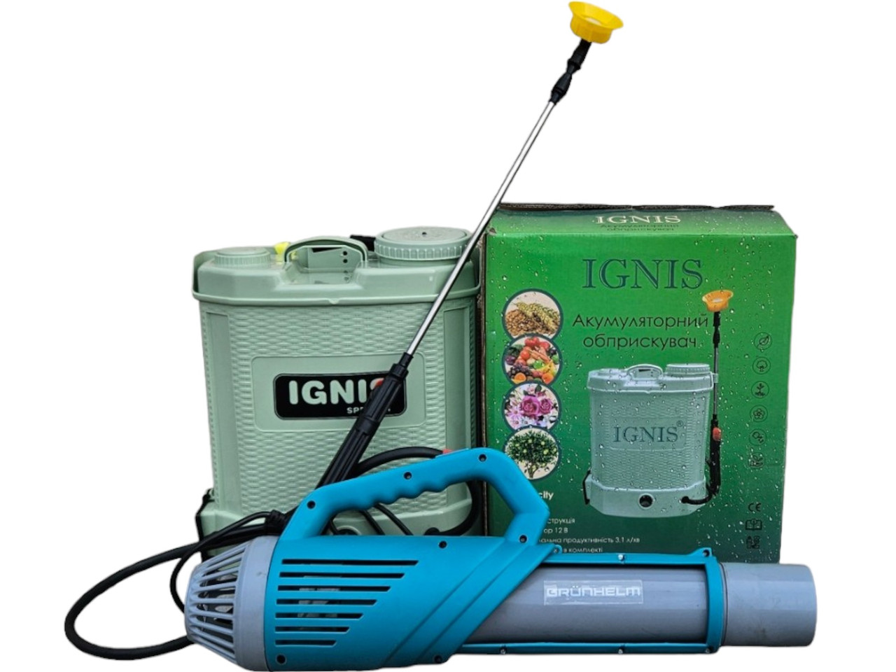 Комплект обприскувач акумуляторний садовий Ignis 12 л та турбо насадка Ignis