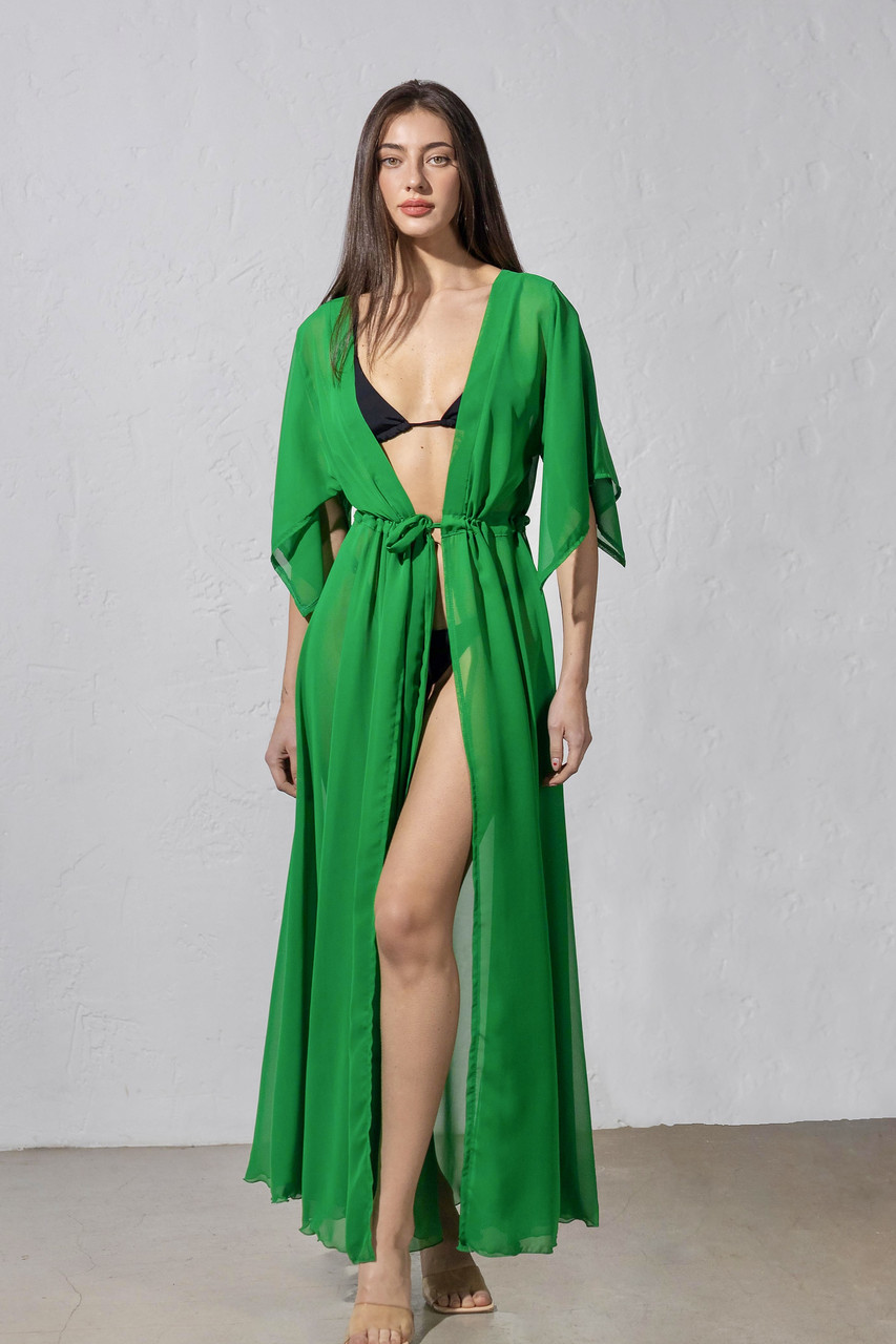 Довга пляжна туніка 001, колір зелений. Розмір універсальний (42-48), фото 1