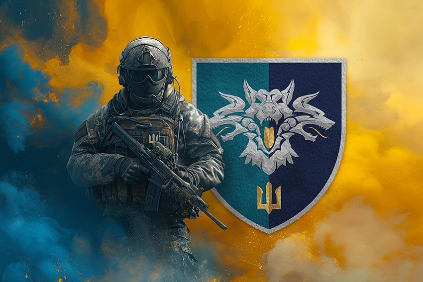 Прапор 38 ОБрМП ВМС України (лого 2) Воїн з гербом підрозділу