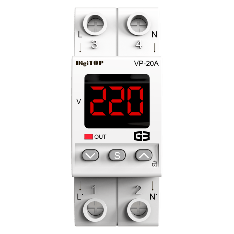 Реле напруги VP-20A M2R, червоний індикатор