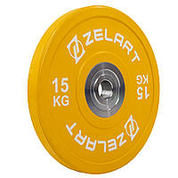 Блин (диск) бамперный для кроссфита резиновый 15 кг d-52мм Zelart-7798-15 Гантели, гири, штанги и диски