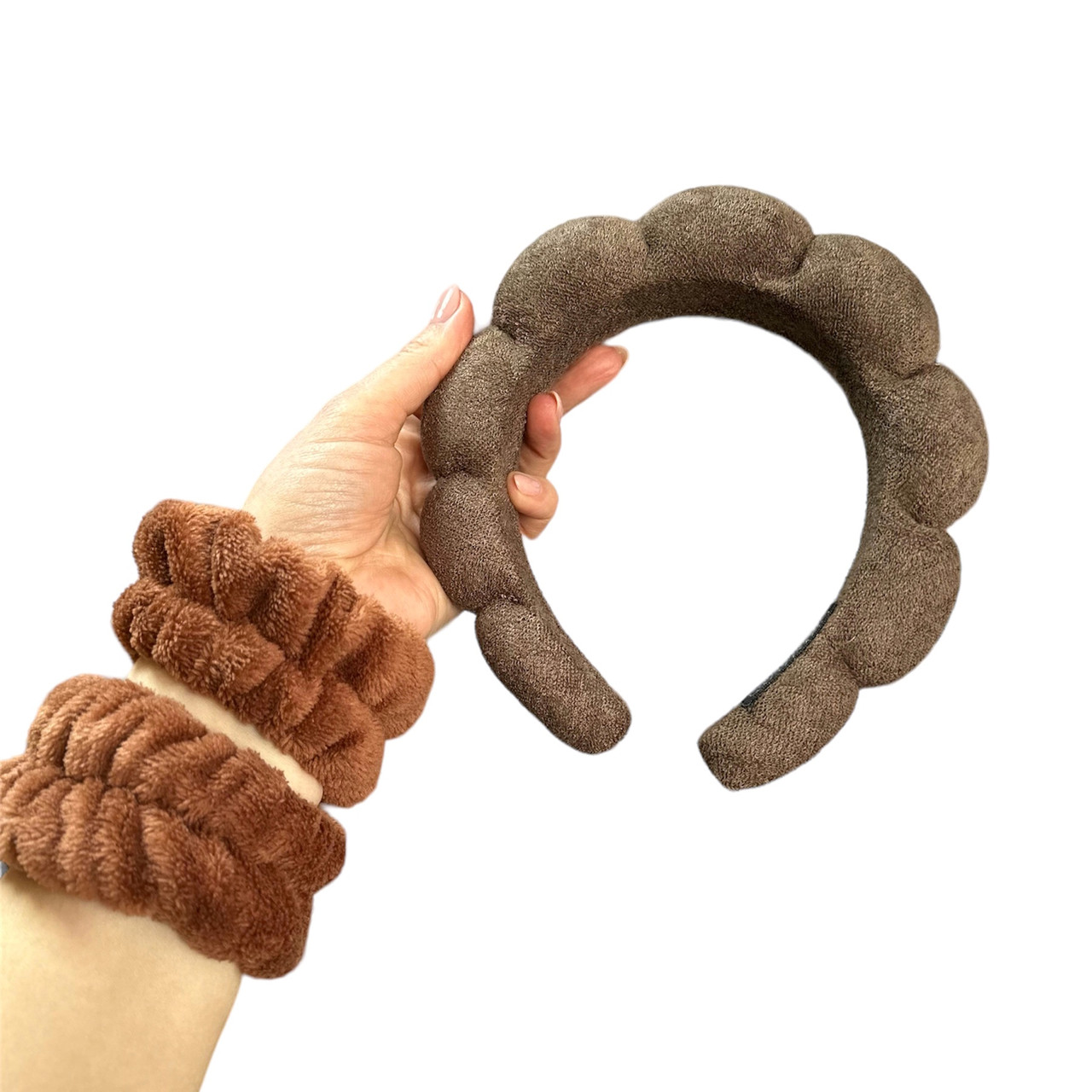 Набір для вмивання обруч + напульсники, коричневий, фото 1